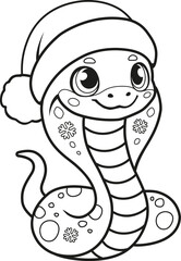 Cute Snake with Santa Hat - Christmas Coloring Page for Kids