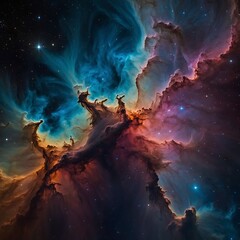 Close-up of colorful cosmic cloud formation, intense supernova core, rich nebula textures, surreal space art.Universe science astronomy. Supernova background wallpaper