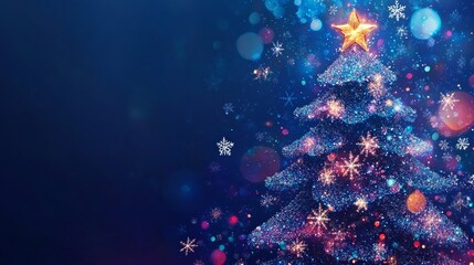 A christmas card with a shiny Christmas tree