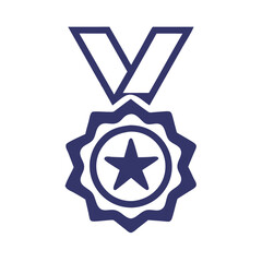 Blue Medal Icon with Star and Ribbon, Simple blue medal icon featuring a star in the center and a ribbon, symbolizing achievement, honor, and recognition.
