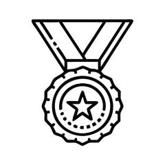 Black Outline Medal Icon with Star, Simple black outline icon of a medal with a star, symbolizing achievement, award, or success, ideal for recognition graphics.
