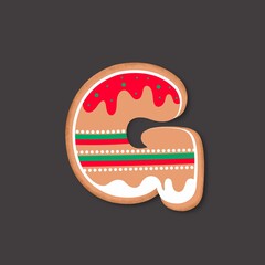 Ginger Cookie alphabet font.
Cartoon letters and numbers with shadow. Christmas holiday vector illustration for your typography design.