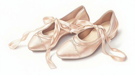 Artistic illustration showcasing exquisite ballet shoes tied with elegant pink ribbons, capturing the beauty and artistry of dance in a stylized form.