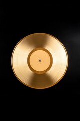 Shiny golden vinyl record on a dark background