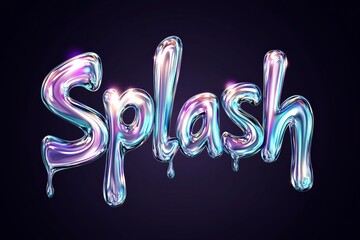 Stylish liquid text effect with shiny metallic letters spelling Splash against a dark gradient background