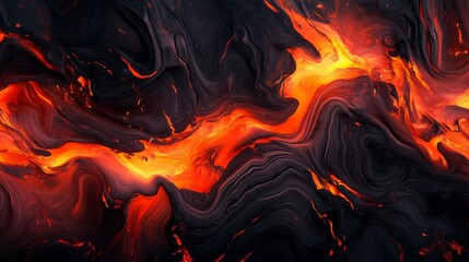 An abstract composition reminiscent of a stream of lava or red-hot rivers of fire flowing on a black background.