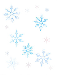 Set of watercolor snowflakes isolated on white. Christmas winter holiday symbol in a watercolor style . Aquarelle xmas card for background, texture, wrapper pattern, frame or border, vibrant