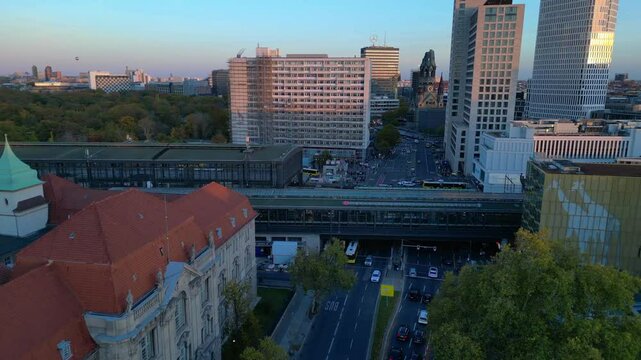 Berlin station zoologischer garten, sunset. Perfect aerial view flight drone