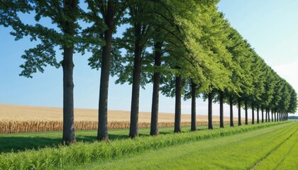 Obraz premium Row of trees along a field on a sunny day