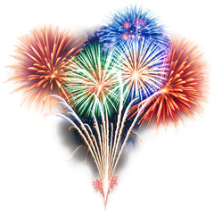 Colorful fireworks bursting on transparent background