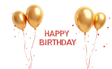 Happy Birthday Ballons Isolated in white transparent background, Golden ballons PNG , Happy bithday PNG 