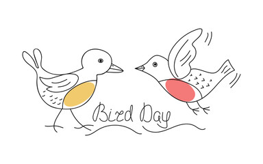 National Bird Day. Abstract birds, doodle, simple drawing. Line icon.