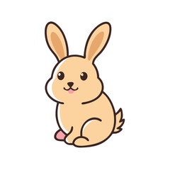 Cute Cartoon Rabbit Sitting Upright Illustration, Adorable cartoon illustration of a light brown rabbit sitting upright with big eyes and a playful expression. Perfect for children's content and anima