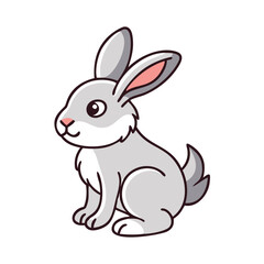 Cute Gray Cartoon Bunny Sitting Side View, Adorable gray cartoon bunny with pink inner ears, sitting in a side view position. Ideal for Easter, kids, and animal illustrations.
