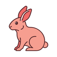 Cute Pink Cartoon Bunny Illustration with Long Ears, Simple cartoon illustration of a pink bunny sitting with long ears and a friendly expression, ideal for children’s themes or Easter graphics.
