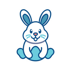 Cute Sitting Cartoon Bunny with Blue Details, Adorable cartoon bunny illustration with blue accents, sitting upright and smiling. Ideal for Easter, children’s themes, or animal designs.
