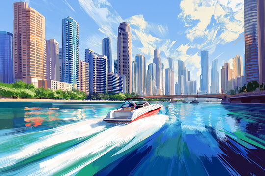 Speed Boating Course on City Bay: Fast Water Sports with Skyscrapers View