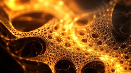 Golden organic structures resembling a network illuminated with light. This abstract composition suggests connectivity and flow, evoking thoughts of innovation and growth.