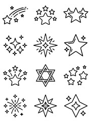 Star symbols icons set in black outline 