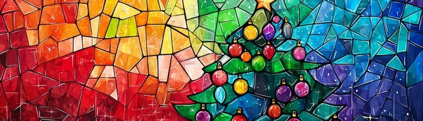 Create a stunning handdrawn christmas background featuring a stained glass tree for your holiday designs