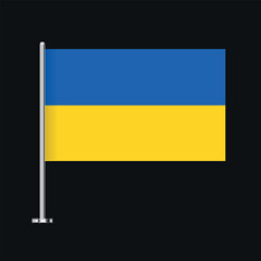 Flag of Ukraine on a flagpole. Vector on a black background