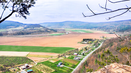 Aerial view of the fertile farmlands of Schoharie Valley, NY,  from Vroman's Nose