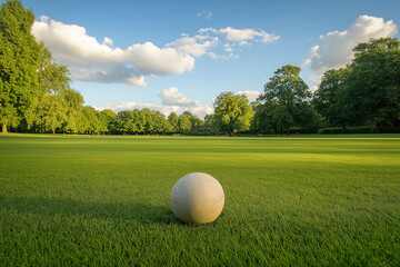 Rounders Ball on Grassy Play Area in Community Park &ndash; Summer Rounders Family Fun