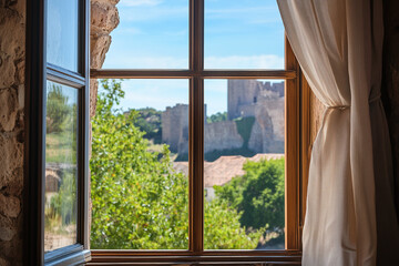 Window View of Medieval Castle from Boutique Hotel – European Heritage Trip Experience