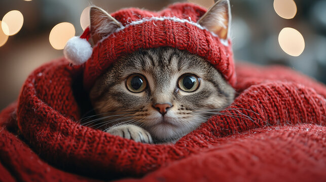 Chattons avec un bonnet de noel