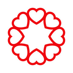 Logo con silueta de grupo de corazones con línea exterior, con forma de estrella o marco circular para tarjetas y felicitaciones de San Valentín