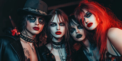 Obraz premium Gothic youth expression: vibrant makeup and dramatic fashion