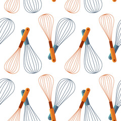 Seamless pattern whisk, beat egg, cream, mix, Vector
