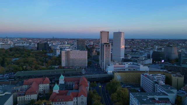 Berlin station zoologischer garten, sunset. Nice aerial view flight drone