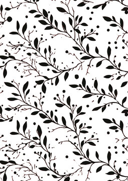 PNG A dark red pattern with small leaves and dots background elegant design.