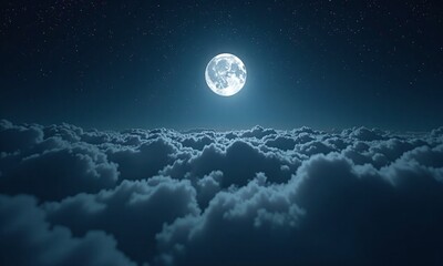 Fototapeta premium Full moon above clouds night sky starry background