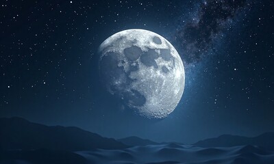 Fototapeta premium Full moon celestial night sky starry background Milky