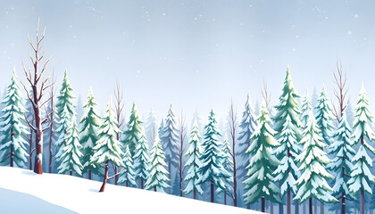 Obraz premium Winter forest. Watercolor illustration. Horizontal seamless pattern, low-poly