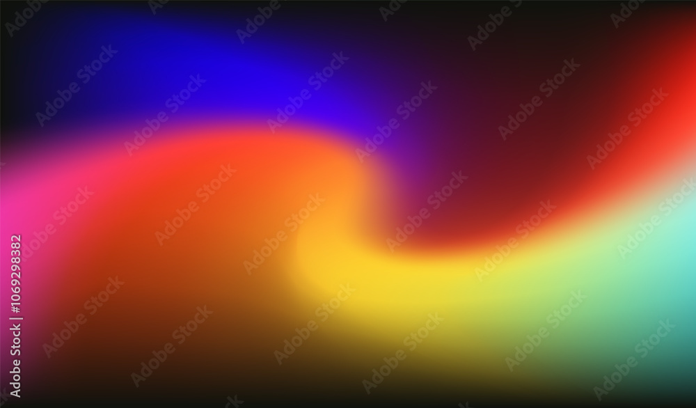 Poster blurred gradient swirl in shades of blue, orange, red and yellow, creating a flowing and dynamic sen