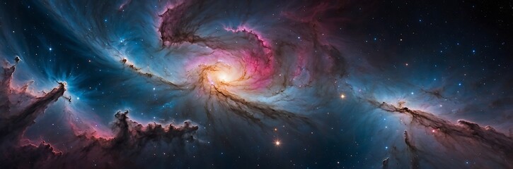 Vast space with an explosion of colors, merging galaxies in vivid pinks and blues, stardust clouds in dynamic motion,supernova center,Supernova background wallpaper