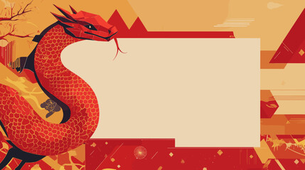 Chinese new year 2025 year of the Snake banner template. Red Snake illustration and design. Red traditional Chinese vector designs with snakes. Lunar new year concept, geometric modern vector design