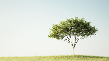 Obraz premium A lone tree stands tall on a grassy hill amidst a clear blue sky during a bright sunlit day