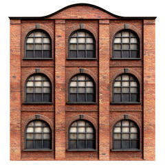 Obraz premium Vintage Brick Industrial Building Facade with Arched Windows
