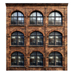 Vintage Brick Industrial Building Facade with Arched Windows