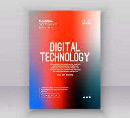 Obraz premium Poster brochure cover banner presentation layout template, Technology digital futuristic internet network green orange gradient background, Abstract cyber future tech, Ai big data business vector
