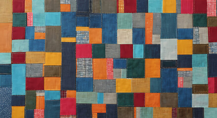 Farbig gezeichnetes Patchwork, verschiedene abstrakte Farben in unterschiedlichen Strukturen, zusammengef&uuml;gte Quadrate mit unterschiedlichen Strukturen