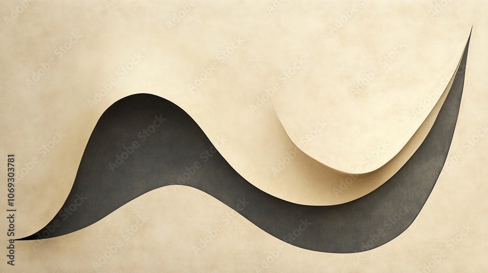 Poster abstract paper art with curves and shadows displayed on a textured background, showcasing depth and 