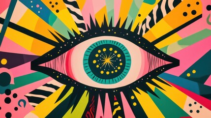 Surreal Eye Art: Hypnotic, Vibrant Psychedelic Designs Featuring Bold Colors, Geometric Patterns, and Cosmic Energy, Evoking Mystery and Imagination