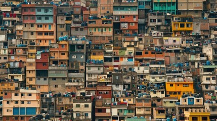 Fototapeta premium Vibrant urban landscape of a crowded cityscape showcasing colorful architecture and density