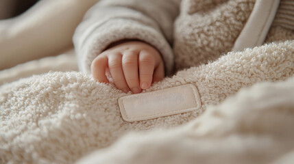 A baby's hand gently rests on a soft, cozy blanket during a calm afternoon