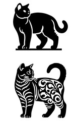 Fototapeta premium Manx Cat A vector silhouette of a Manx cat with its characteristic tailless body, shown in a poised position, symbolizing the unique feline breed